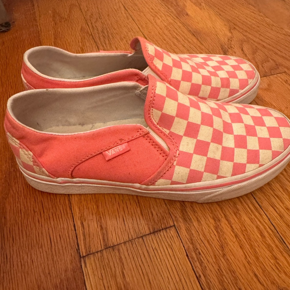 Vans Pink and Cream Checkered Slip-On Sneakers